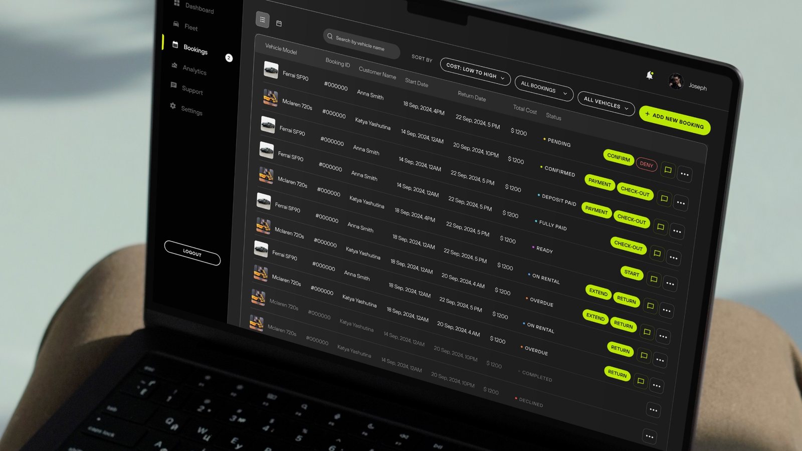 Autoflow bookings dashboard open on a laptop